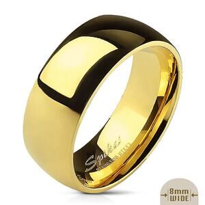 Polished Gold IP Wedding Band Ring 316L Stainless Steel 8mm width Size 11